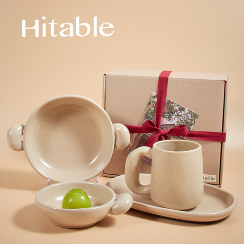 Hitable 大耳朵趣味陶瓷马克杯可爱一人食日常拉面盖饭碗