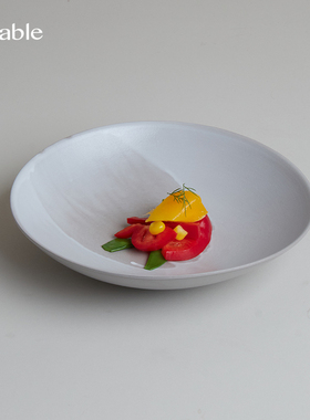 Hitable画布圆深盘陶瓷哑光菜盘沙拉盘大容量水果盘餐厅融合菜