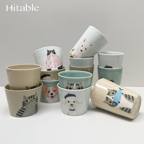 Hitable宠物咖啡杯治愈系萌宠手绘杯子陶瓷马克杯办公室创意手工