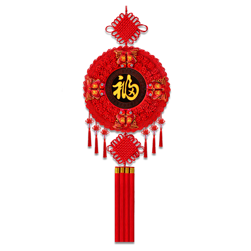 新款桃木中國結(jié)掛飾客廳高檔大號福字掛件玄關(guān)電視墻春節(jié)新年裝飾