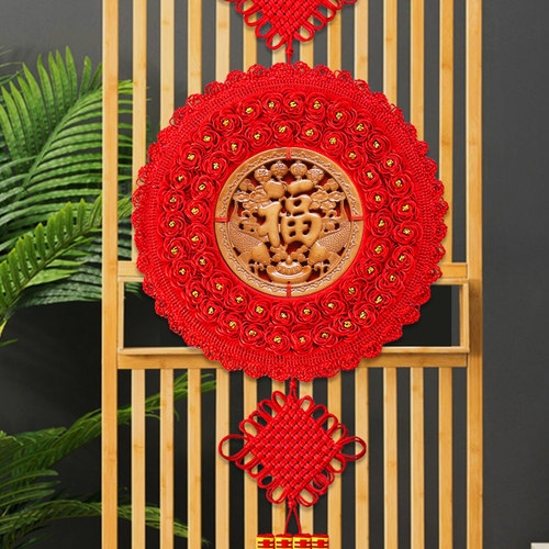 浮雕工艺金玫瑰花中国结福佑富
