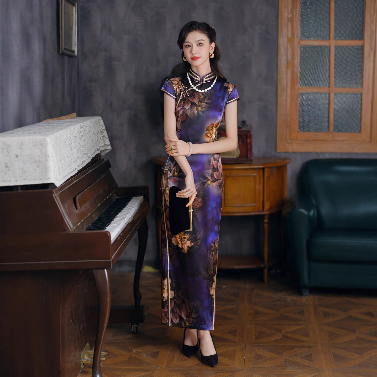 唐之恋紫色桑蚕丝真丝旗袍女中式高端喜婆婆礼服连衣裙年轻款2026