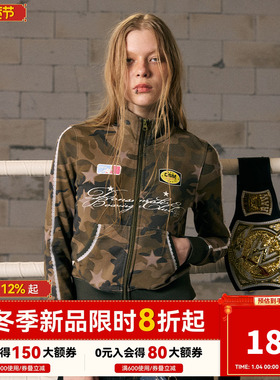【拳击系列】DONSMOKE运动迷彩蕾丝上衣DSM拼接正肩修身拉链外套