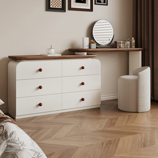 中古风实木梳妆台现代卧室简约可伸缩化妆桌斗柜收纳柜一体化妆台