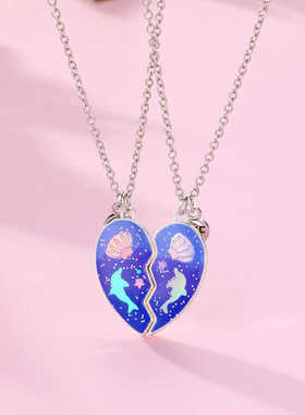 卡通蓝色海豚磁吸项链男女同款