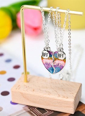 韩式爆款磁吸彩色爱心项链女 BFF简约森系学生闺蜜情侣礼物锁骨链