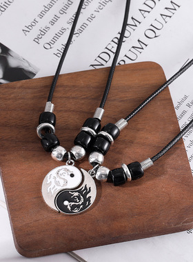 龙图腾皮绳链男女生复古国潮项链