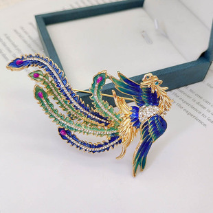 西装 中国风复古凤凰胸针高档珐琅彩胸花男女时尚 礼服百搭配饰礼物