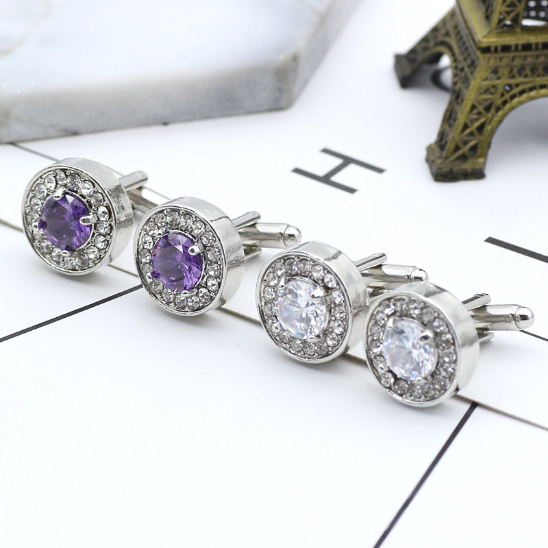 KOREAN VERSION OF PERSONALITY FASHION CRYSTAL ROUND DIAMOND STONE CUFFLINKS MENS FRENCH VERSATILE SHIRT ARMSTUDS BUTTON TIDE