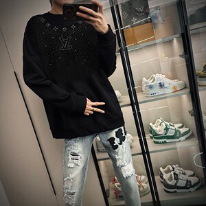秋冬款网红同款满天星YL烫钻加绒卫衣男士美式新款轻奢潮流上衣