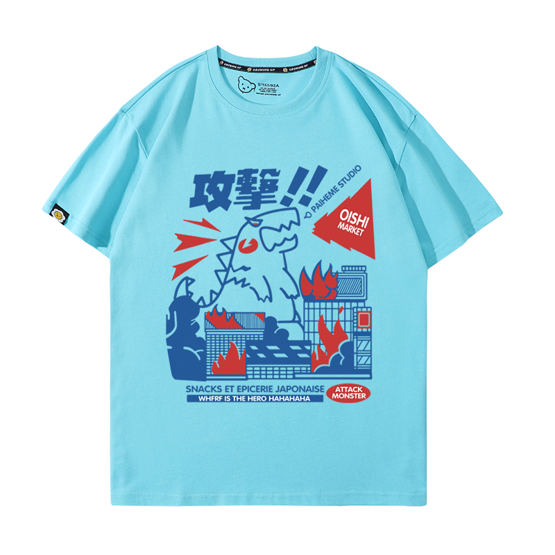 短袖男ins潮牌韩版宽松日系t恤嘻哈港风休闲百搭纯棉小恐龙半袖夏