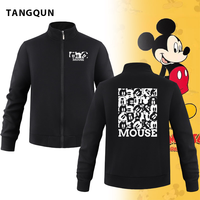 美式复古卡通米老鼠立领印花卫衣新款秋冬装休闲情侣装加绒外套