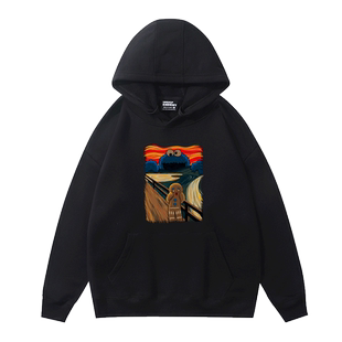 芝麻街甜饼怪联名呐喊名画卫衣超火情侣学生衣服休闲卡通百搭外套