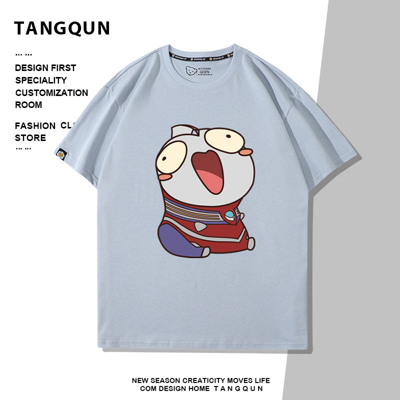 趣味卡通傻憨Q版奥特曼短袖男女情侣学生夏季潮流宽松纯棉T恤衫夏