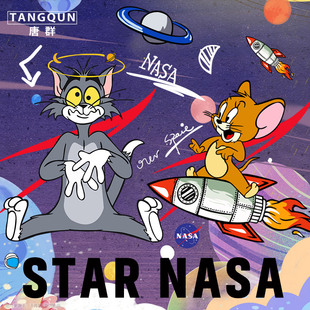 猫和老鼠联名宇航员短袖卡通学院风涂鸦宽松半袖衣服情侣纯棉t恤