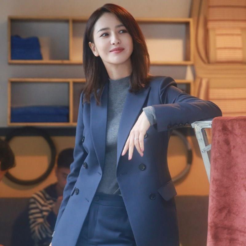 sandro moscoloni佟丽娅同款蓝色西装套装女时尚修身