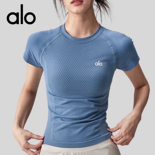 AIo弹力速干瑜伽服短袖紧身显瘦跑步普拉提上衣运动T恤夏薄