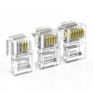 浙华 RJ11水晶头接头电话2芯4芯6芯6P2C 6P4C 6P6C二芯四芯六芯电话线50颗/100颗纯铜镀金RJ12包邮