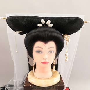 白娘子假发套长直发女士古风造型黑色高温丝头套金色发饰银色头饰