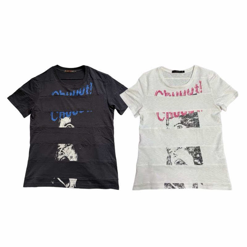 thumbnail for UNDERCOVER 06SS T Period Black and White Layered Shouting Women's Stitching Print Short Sleeves
