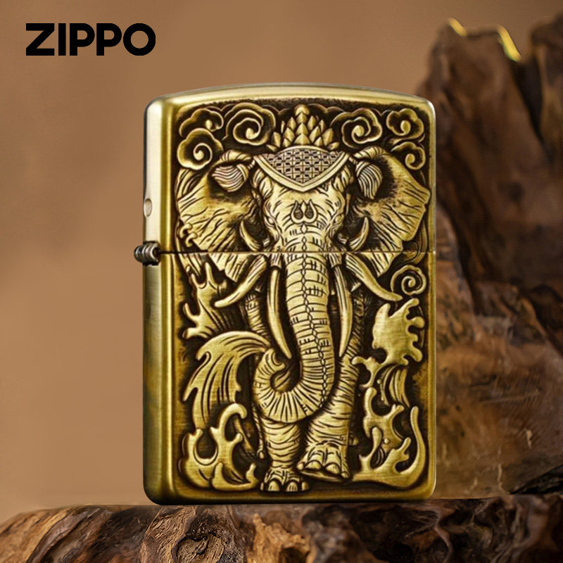 zippo打火机正品鬼王六牙象盔甲3D浮雕做旧双面男士礼物煤油火机