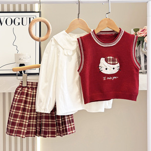 JK英伦凯蒂猫学院风套装哈喽kitty女童女孩格子百褶裙秋季连衣裙