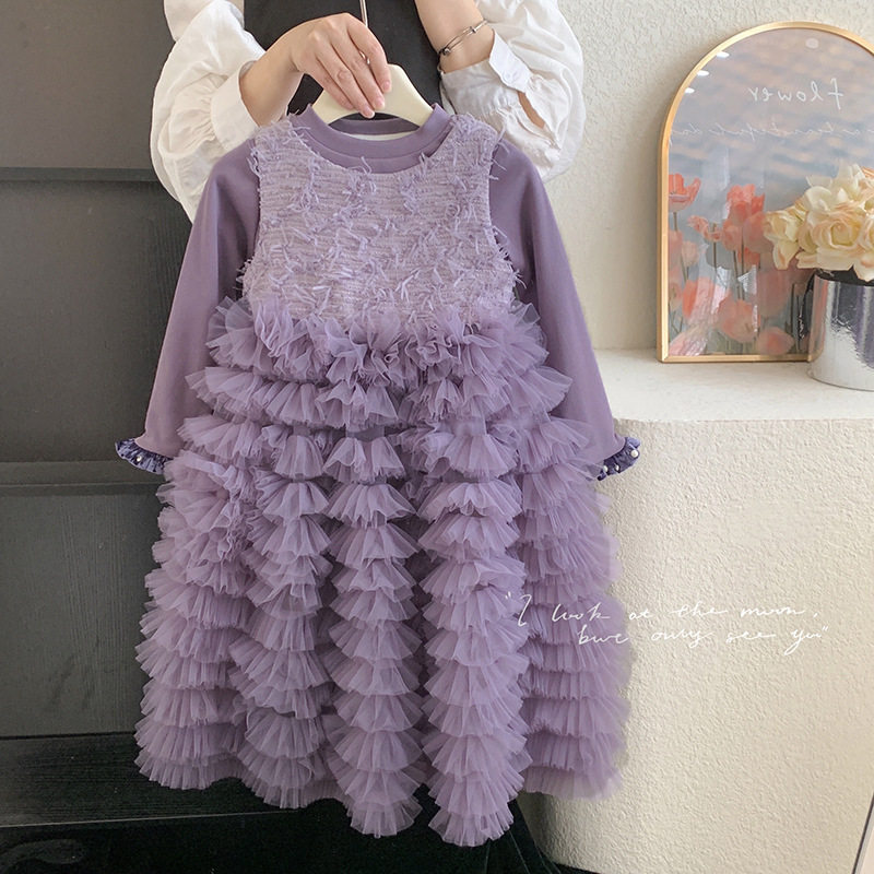 紫色女童春季网纱蓬蓬连衣裙小女孩高级感生日礼服背心艾莎公主裙