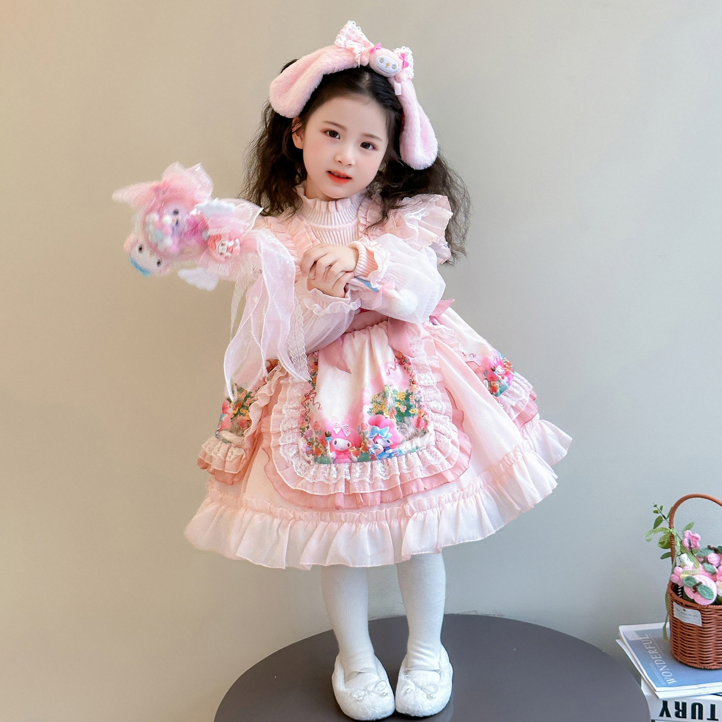 女童美乐蒂毛衣连衣裙子春装春季小女孩生日迪士尼艾莎白雪公主裙