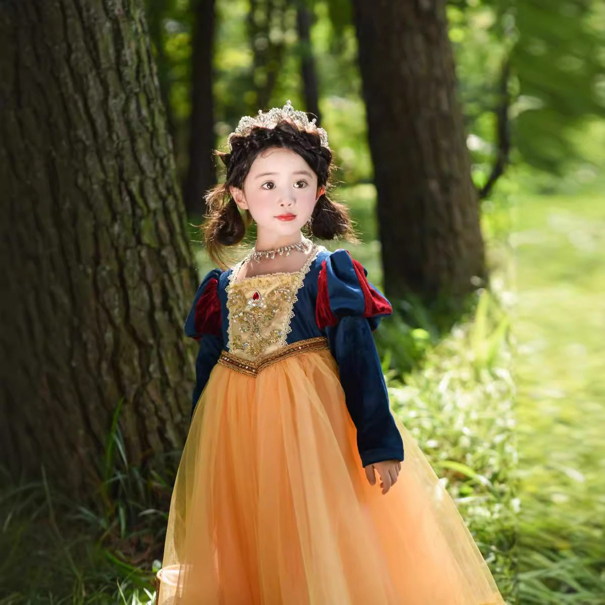 高端女童迪士尼白雪公主裙子春装冰雪奇缘艾莎生日礼服披风连衣裙