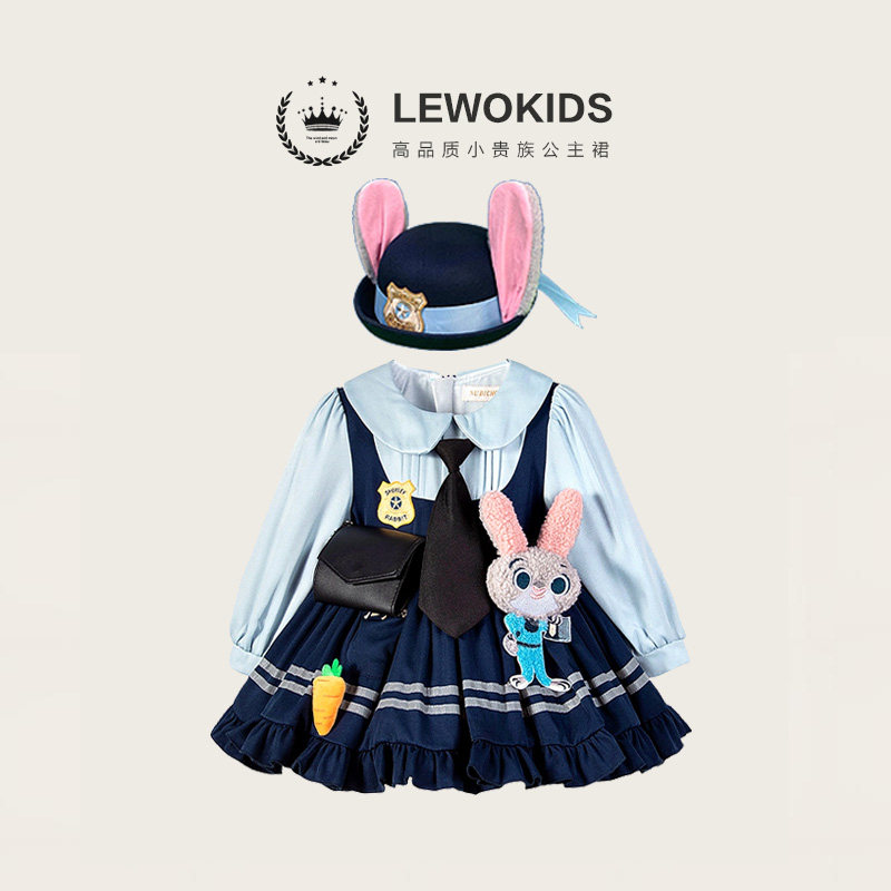 朱迪兔子警官疯狂动物城儿童服装迪士尼女童白雪艾莎公主裙子套装
