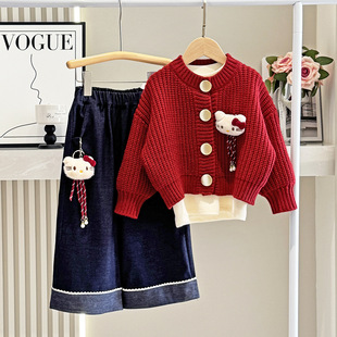 童装女童冬装冬季哈啰哈喽hellokitty小孩凯蒂猫毛衣毛衫裤子套装