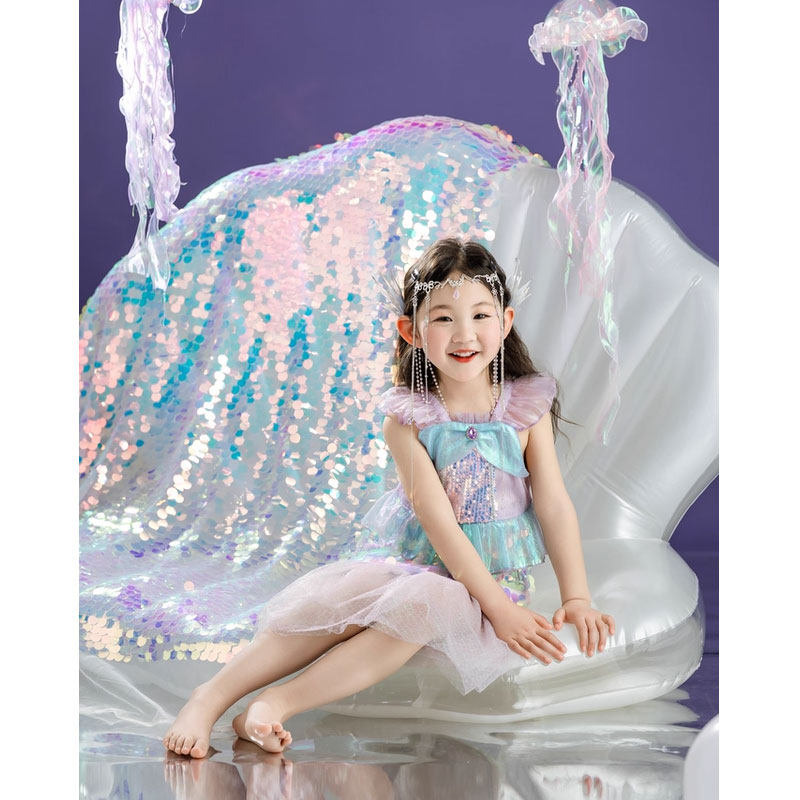 儿童海边穿搭女童美人鱼公主裙子亮片鱼尾艾莎连衣裙爱莎尾巴衣服