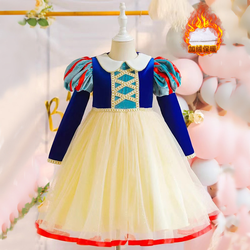 女童迪士尼白雪公主裙冬季女孩cosplay冬装加绒生日连衣裙演出服