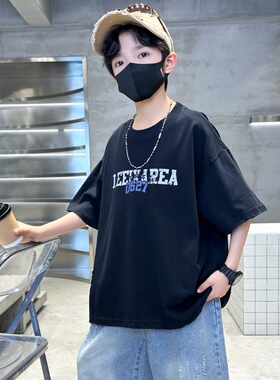 男童短袖 T恤夏季新款字母印花中大童美式街头宽松百搭休闲款上衣