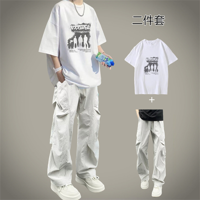 青少年男装帅气学生潮流套装男孩短袖潮牌休闲宽松一套搭配衣服夏