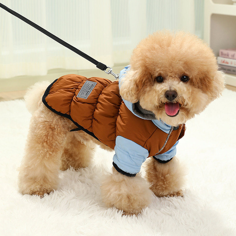 泰迪狗狗衣服冬季加厚保暖棉衣中小型犬比熊贵宾防寒带帽两脚棉服