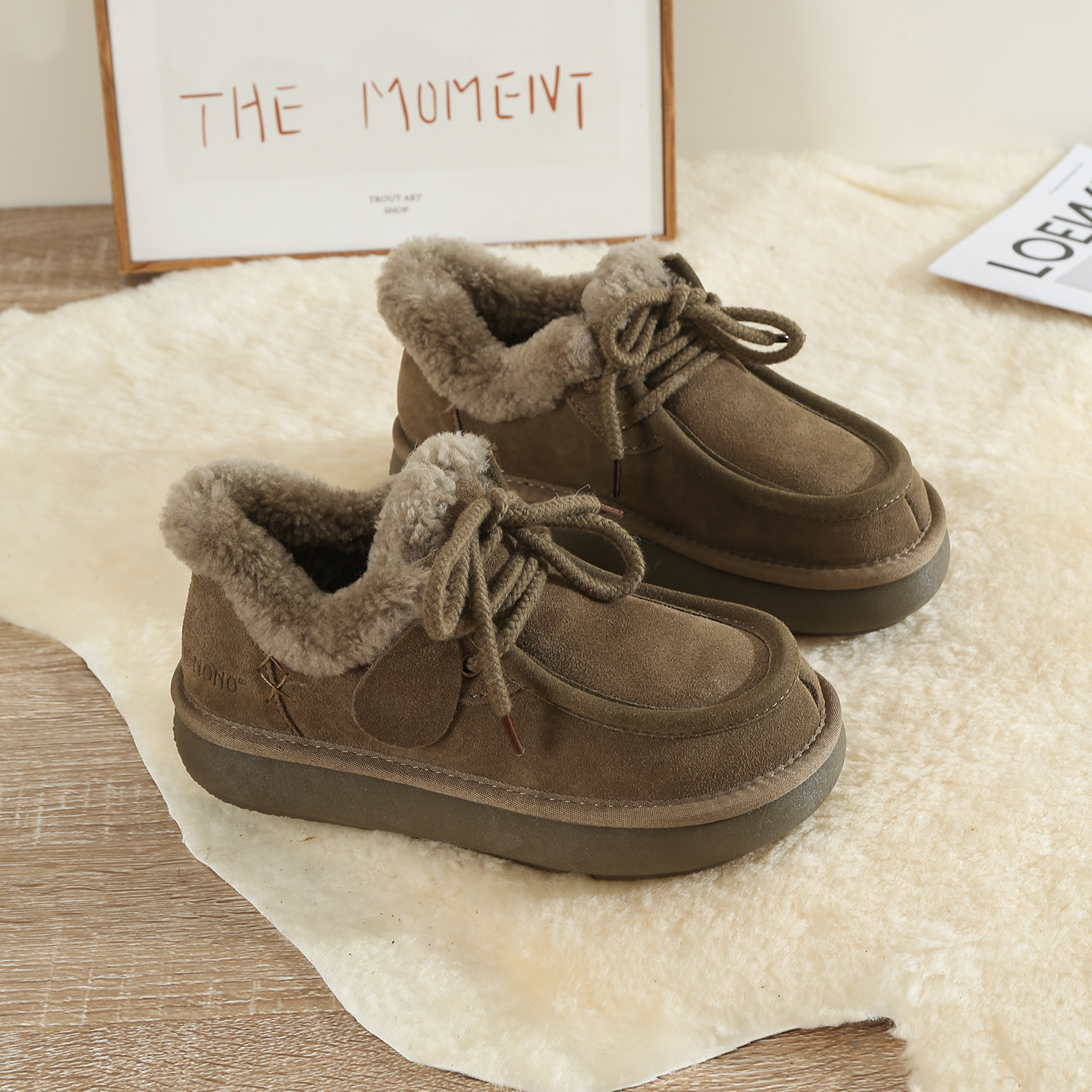 全羊毛女士系带雪地靴