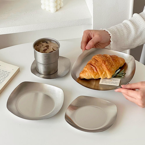 高级感不锈钢盘家用方形金属托盘点心碟面包蛋糕甜品盘小吃盘餐盘