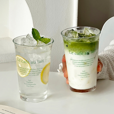 ins风字母印花玻璃杯透明女生高颜值家用喝水果汁牛奶饮料咖啡杯