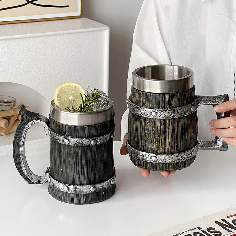 带把仿真木桶啤酒杯大容量扎啤杯