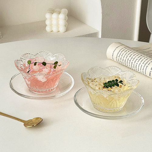 花瓣浮雕玻璃甜品碗家用餐具