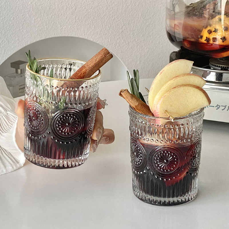 热红酒杯太阳花浮雕玻璃喝酒杯子