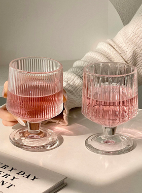 竖条纹矮款脚杯子ins高颜值家用玻璃杯饮料果汁水杯洋酒杯冰淇淋