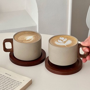 复古木把陶瓷咖啡杯子家用高档精致浓缩拿铁杯下午茶手冲拉花杯