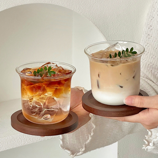复古宽口透明玻璃杯高硼硅耐热拿铁杯冷萃杯冰美式咖啡杯饮品杯子
