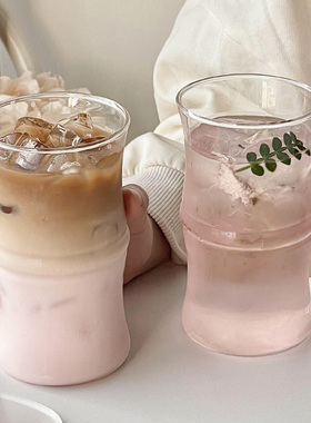 竹节咖啡玻璃水杯ins风女生高颜值可爱冷饮牛奶拿铁杯设计感杯子