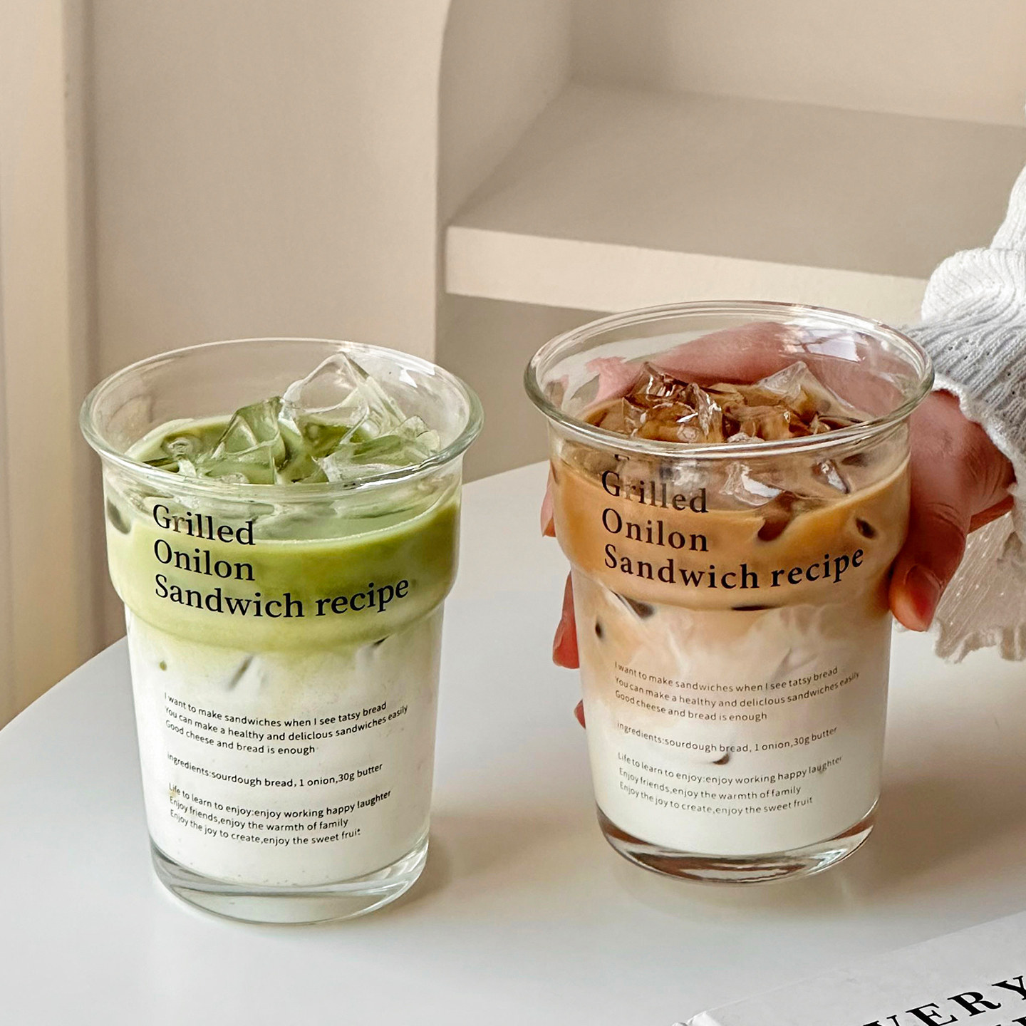 ins风字母印花玻璃杯创意家用果汁饮料咖啡杯牛奶早餐杯喝水杯子