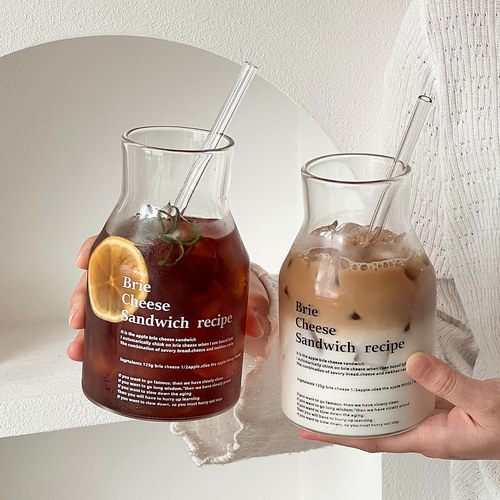 ins风玻璃杯新款2025女家用喝水杯简约咖啡杯大容量奶茶带吸管杯