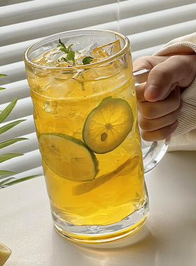 带把大容量水果茶玻璃杯ins风家用果汁饮料喝水个性创意啤酒杯子