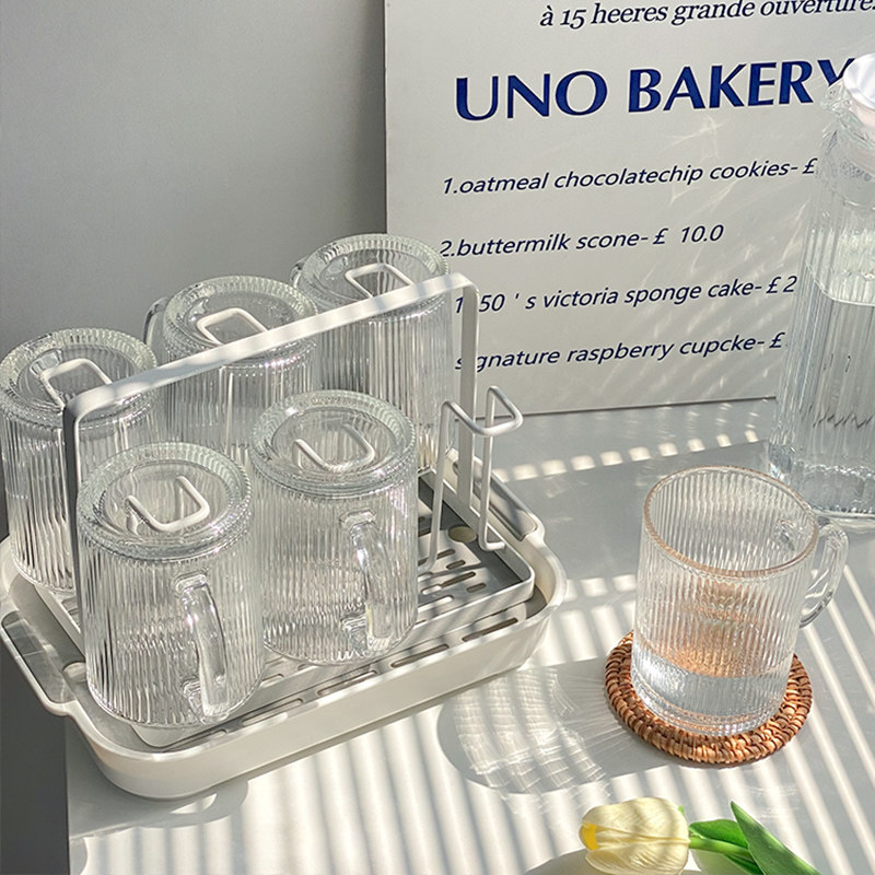 竖条纹玻璃水杯套装家庭用待客厅高颜值ins风带把茶杯女喝水杯子,餐饮具,玻璃杯,淘宝优惠券,粉丝福利购,淘宝优惠卷